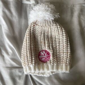 Islander Kids Cream Knit Beanie with Pink Patch
